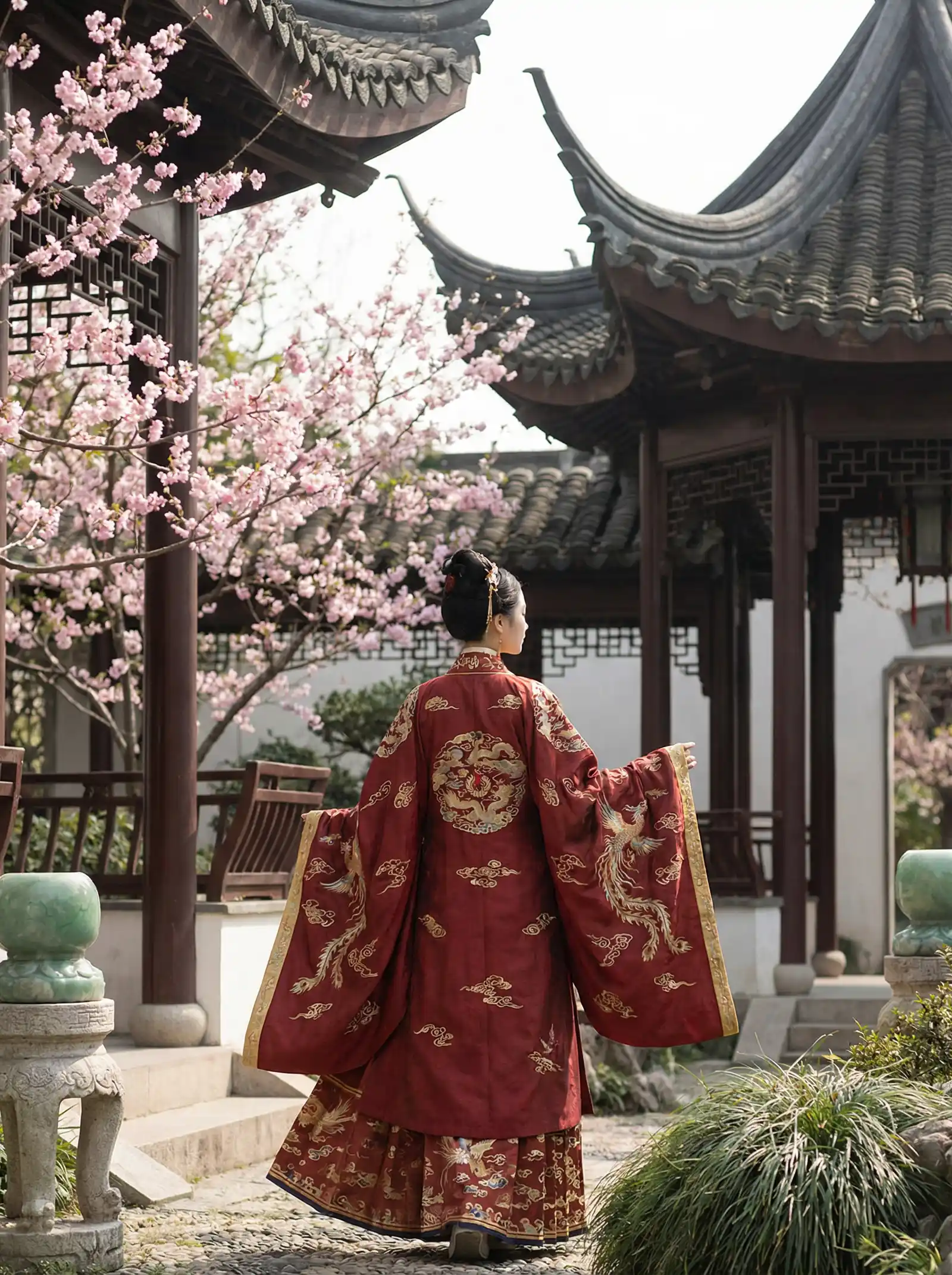 www.福 利 姬.com 明制汉服红色凤凰刺绣